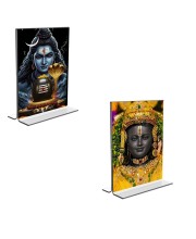 Car Desk/Table Top Lord Shiva & Ram Lala Acrylic T-Style Photo Stand - 2.5x3.5 Inches, Compact and Stylish Spiritual Display, easily change 2 photos (Pack of 1)