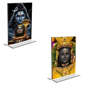 Car Desk/Table Top Lord Shiva & Ram Lala Acrylic T-Style Photo Stand - 2.5x3.5 Inches, Compact and Stylish Spiritual Display, easily change 2 photos (Pack of 1) Car Desk/Table Top Lord Shiva & Ram Lala Acrylic T-Style Photo Stand - 2.5x3.5 Inches, Compact and Stylish Spiritual Display, easily change 2 photos (Pack of 1)