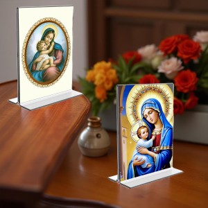 Mother Mary Acrylic T-Style Photo Stand - 5x7 Inches, Compact and Stylish Spiritual Display, easily change 2 photos (Pack of 1) Mother Mary Acrylic T-Style Photo Stand - 5x7 Inches, Compact and Stylish Spiritual Display, easily change 2 photos (Pack of 1)