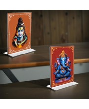 Lord Shiva & Lord Ganesh Acrylic T-Style Photo Stand - 9x11 Inches, Compact and Stylish Spiritual Display, easily change 2 photos (Pack of 1)