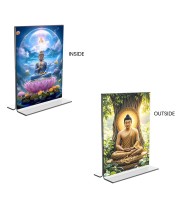 Buddha Acrylic T-Style Photo Stand - 5x7 Inches, Compact and Stylish Spiritual Display, easily change 2 photos (Pack of 1)