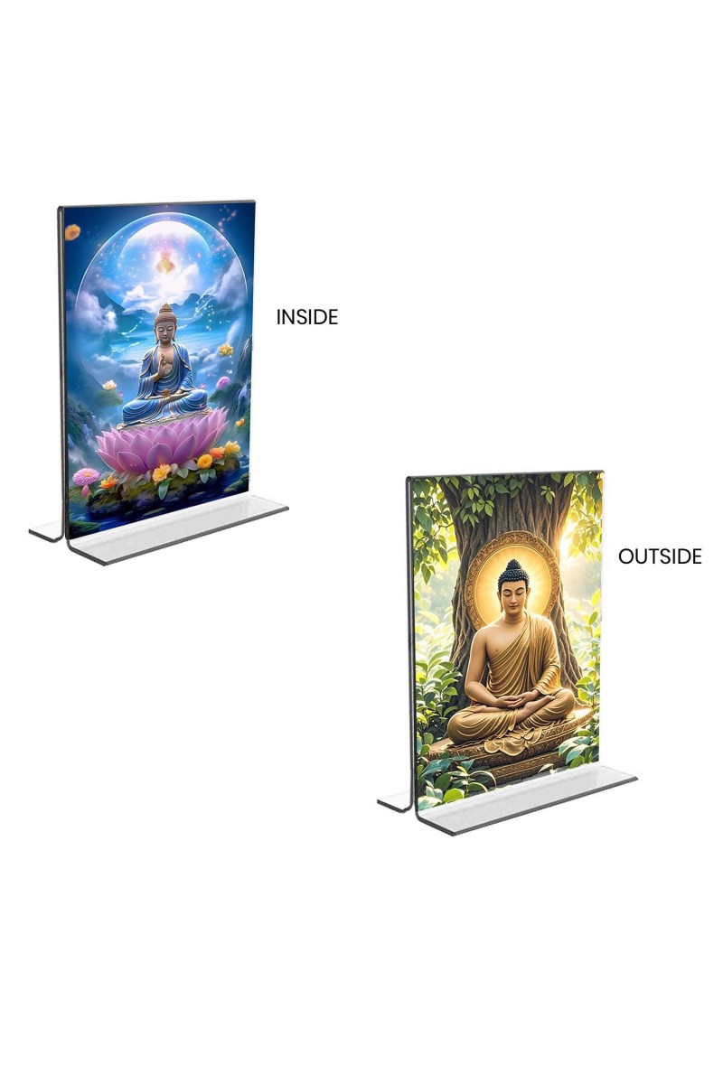 Buddha Acrylic T-Style Photo Stand - 5x7 Inches, Compact and Stylish Spiritual Display, easily change 2 photos (Pack of 1)