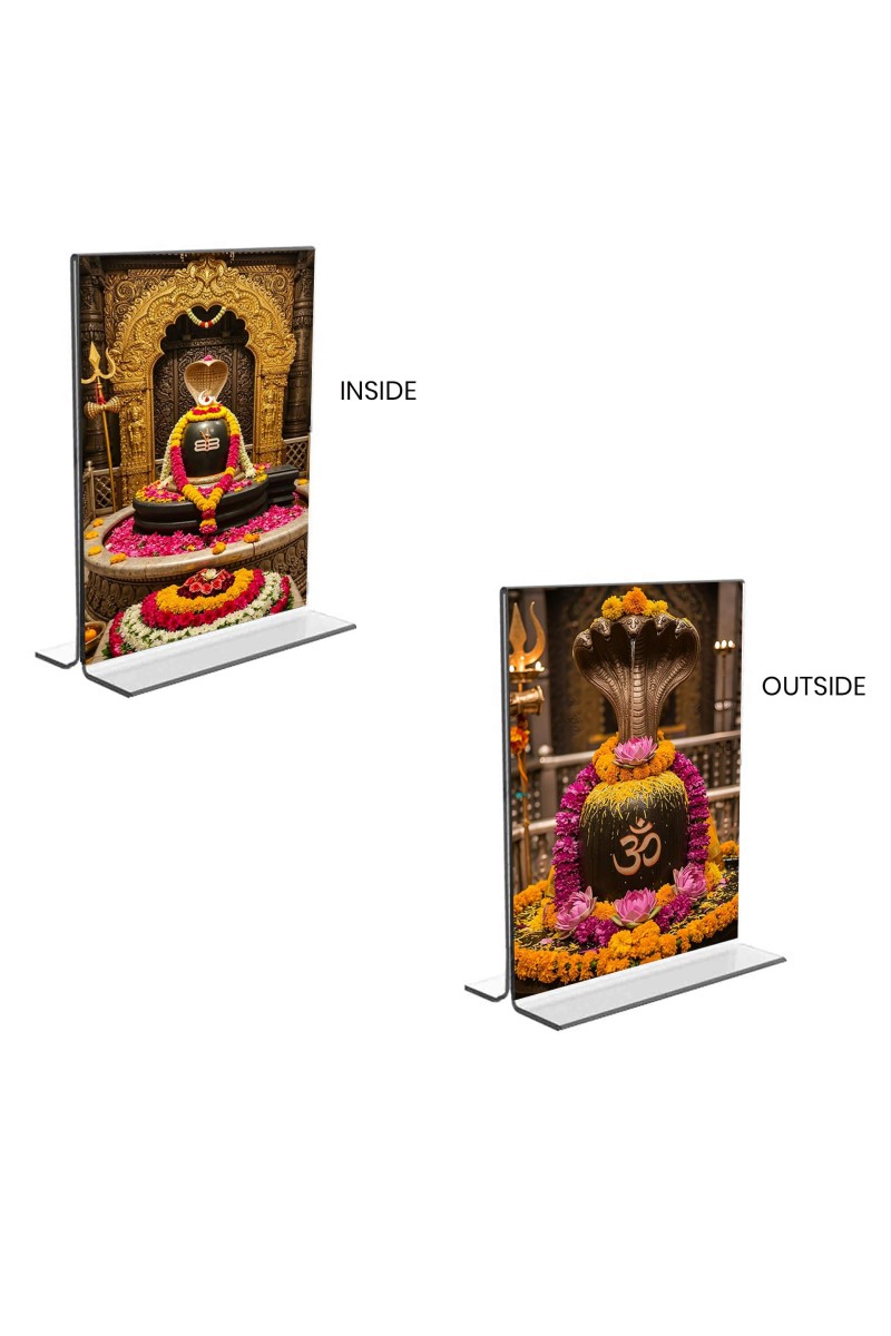 Lord Shiva Lingam Acrylic T-Style Photo Stand - 5x7 Inches, Compact and Stylish Spiritual Display, easily change 2 photos (Pack of 1)
