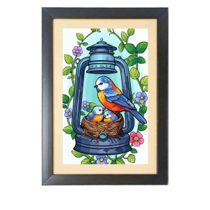 A Drawing A Colorful Bird Photo Frame Funny Animal and Bird Cartoon Art, Black color, 15x19 Inch