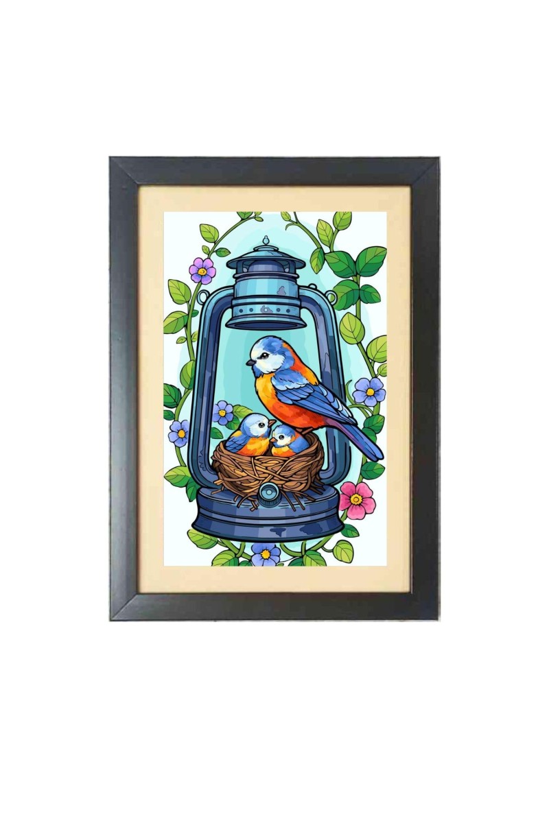 A Drawing A Colorful Bird Photo Frame Funny Animal and Bird Cartoon Art, Black color, 19x23 Inch