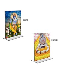 Lord Khatu shyam & Sri Krishna Acrylic T-Style Photo Stand - 7x9 Inches, Compact and Stylish Spiritual Display, easily change 2 photos (Pack of 1)