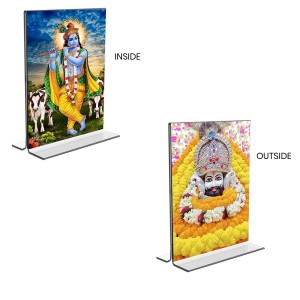 Lord Khatu shyam & Sri Krishna Acrylic T-Style Photo Stand - 7x9 Inches, Compact and Stylish Spiritual Display, easily change 2 photos (Pack of 1)