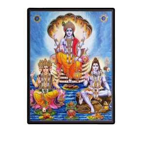 Brahma Vishnu & Shiva Laminated Photo - 5x7 Inches, Divine Blessings for Home & Office and Temple Decoration
