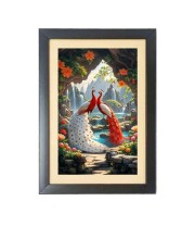 The orange color peacocks Photo Frame Funny Animal and Bird Cartoon Art, Black color, 15x19 Inch
