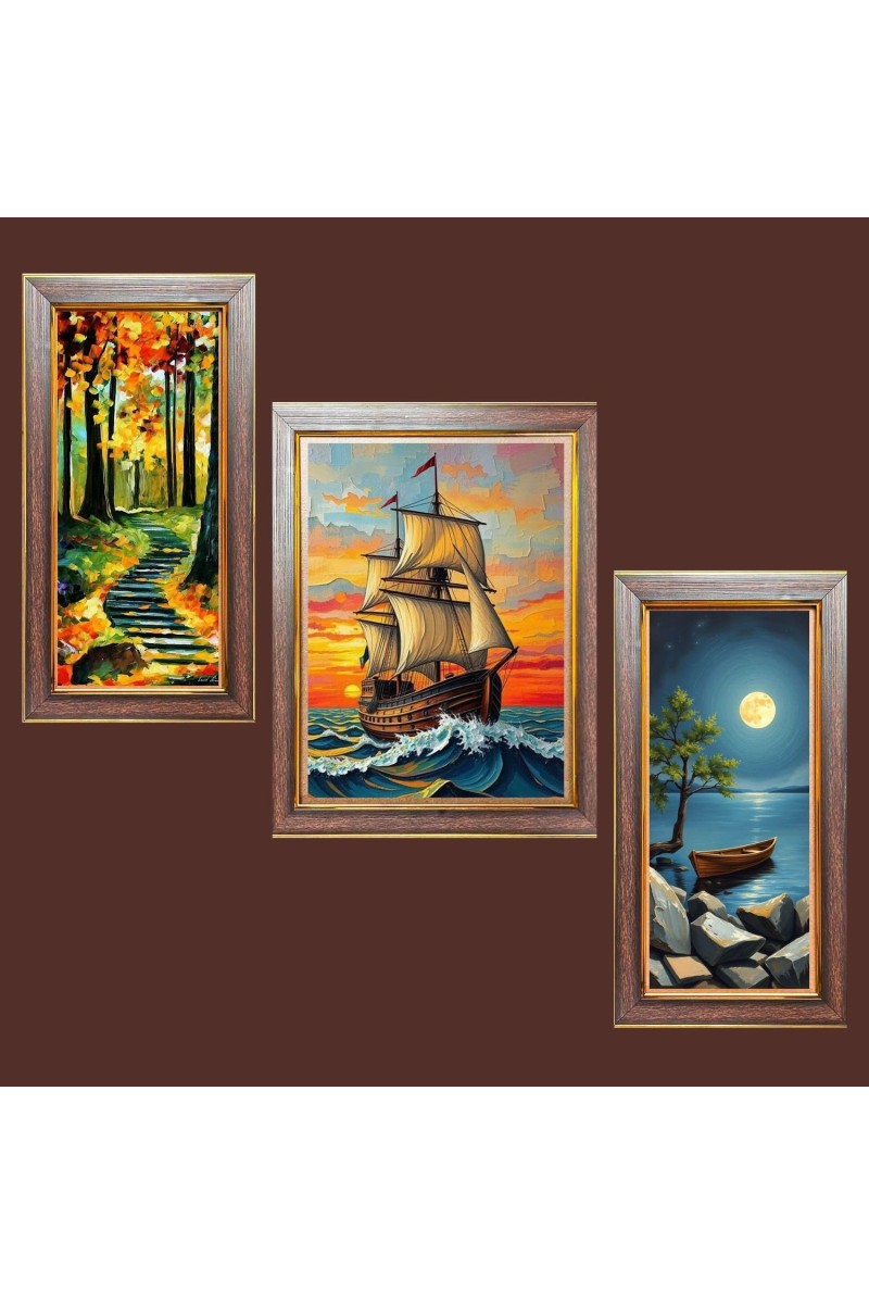 3-Pack Sailing into Serenity painting Photo Frames - 2 Pieces 8x15 Inch & 1 Piece 12x15 Inch - Rustic Wall Art for Home & Office Decor - Botanical Wall Hanging for Living Room, Bedroom, or Works