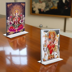 Debi Lakshmi & Debi Durga Acrylic T-Style Photo Stand, Compact and Stylish Spiritual Display, easily change 2 photos (Pack of 1) Debi Lakshmi & Debi Durga Acrylic T-Style Photo Stand, Compact and Stylish Spiritual Display, easily change 2 photos (Pack of 1)