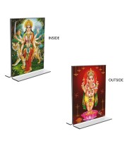 Lord Ganesh & Debi Durga Acrylic T-Style Photo Stand - 11x13 Inches, Compact and Stylish Spiritual Display, easily change 2 photos (Pack of 1)
