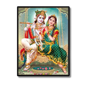 Radha Krishna Laminated Photo - 7x9 Inches, Divine Blessings for Home & Office and Temple Decoration