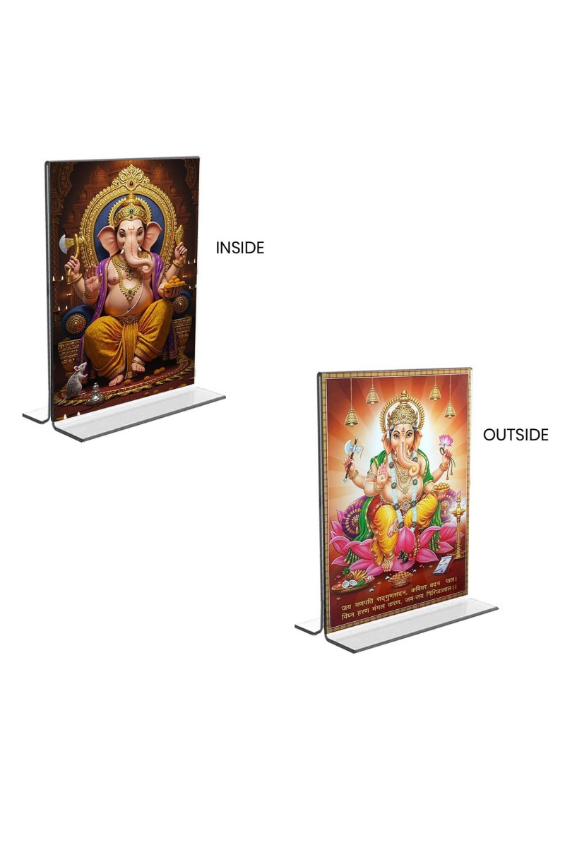 Lord Ganesh Acrylic T-Style Photo Stand, Compact and Stylish Spiritual Display, easily change 2 photos (Pack of 1)