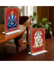 Sri Ganesh & Panchmukhi Hanuman Acrylic T-Style Photo Stand - 11x13 Inches, Compact and Stylish Spiritual Display, easily change 2 photos (Pack of 1)