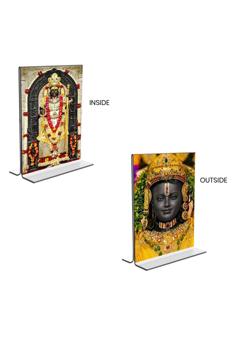 Lord Ram Lalla Acrylic T-Style Photo Stand, Compact and Stylish Spiritual Display, easily change 2 photos (Pack of 1)
