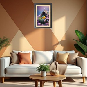 The cute bird is sitting in the nest Black Photo Frame Funny Animal and Bird Cartoon Art