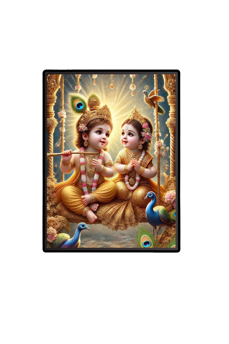 Baby Krishna Radha Laminated Photo - 11x13 Inches, Divine Blessings for Home & Office and Temple Decoration