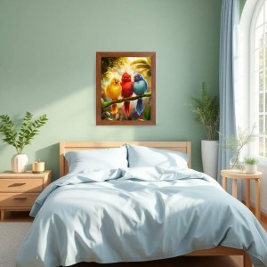 AI Funny Cute Birds On Tree Art Picture for Kids - 14x18 inches, Brown Color - Perfect Wall Decor for Children's Room