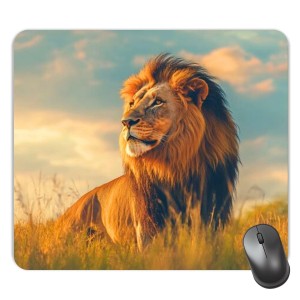 Customized Wild Lion Picture Sublimation Mouse Pad | 8 X 7.5 Inch | Smooth Cloth Surface | Non-Slip Rubber Base | Personalized Mousepad for Laptop & Desktop (F17104)
