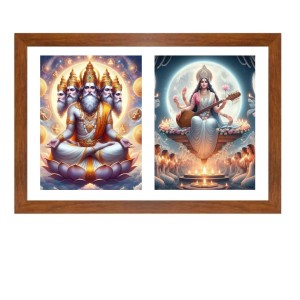 Lord bramha and goddess saraswathi Photo Frame - 11x15Inches - Spiritual Artwork for Home Wall Decoration, Puja Room and Office Decoration and Gifting