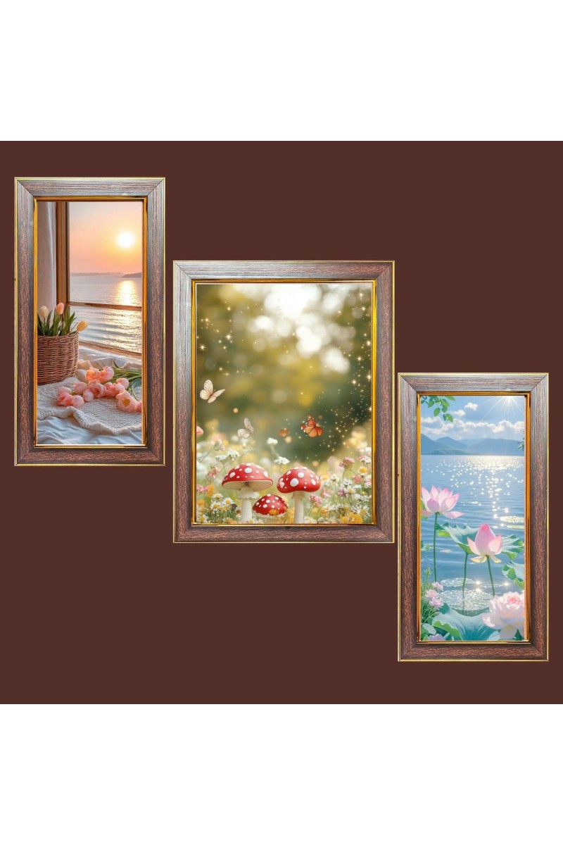 3-Pack Blooming Beyond Photo Frames - 2 Pieces 14x21 Inch & 1 Piece 18x21 Inch - Rustic Wall Art for Home & Office Decor - Botanical Wall Hanging for Living Room, Bedroom, or Workspace