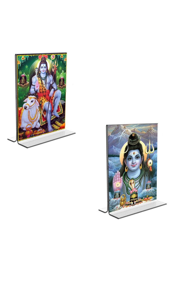Car Desk/Table Top Lord Shiva Acrylic T-Style Photo Stand - 2.5x3.5 Inches, Compact and Stylish Spiritual Display, easily change 2 photos (Pack of 1)