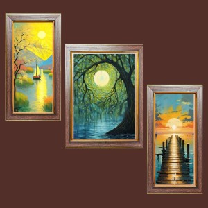 3-Pack Dawnâ€™s Gentle Glow Photo Frames - 2 Pieces 10x17 Inch & 1 Piece 14x17 Inch - Rustic Wall Art for Home & Office Decor - Botanical Wall Hanging for Living Room, Bedroom, or Workspace