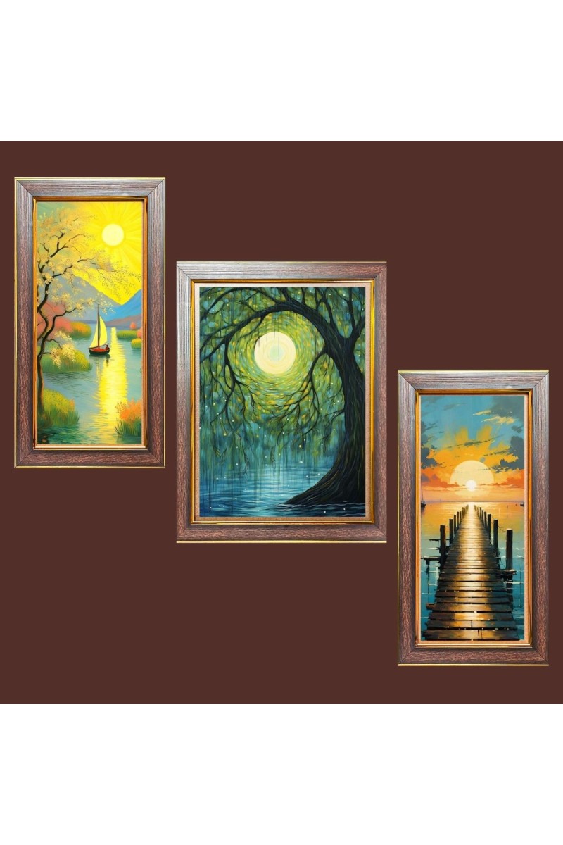 3-Pack Dawnâ€™s Gentle Glow Photo Frames - 2 Pieces 6x13 Inch & 1 Piece 10x13 Inch - Rustic Wall Art for Home & Office Decor - Botanical Wall Hanging for Living Room, Bedroom, or Workspace