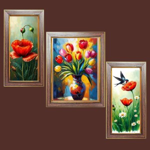 3-Pack Beautiful flower painitng Photo Frames - 2 Pieces 14x21 Inch & 1 Piece 18x21 Inch - Rustic Wall Art for Home & Office Decor - Botanical Wall Hanging for Living Room, Bedroom, or Workspace