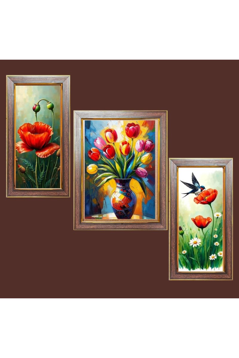 3-Pack Beautiful flower painitng Photo Frames - 2 Pieces 14x21 Inch & 1 Piece 18x21 Inch - Rustic Wall Art for Home & Office Decor - Botanical Wall Hanging for Living Room, Bedroom, or Workspace
