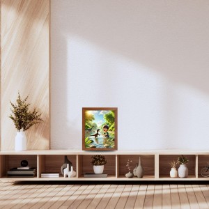 AI Funny cute baby boy with dinosaurs Art Picture for Kids - 10x14 inches, Brown Color - Perfect Wall Decor for Children's Room