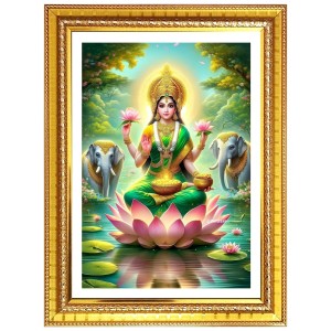 Maha laxmi matha Photo Frame - 10x14 Inches, Brown Wooden Frame for Home, Office & Temple Decoration