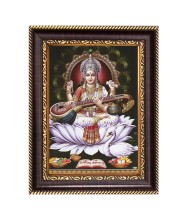 Maa Saraswati Digital Print Photo 6.7x8.7 inches - Vibrant Religious Wall Art for Home or Office Decor.