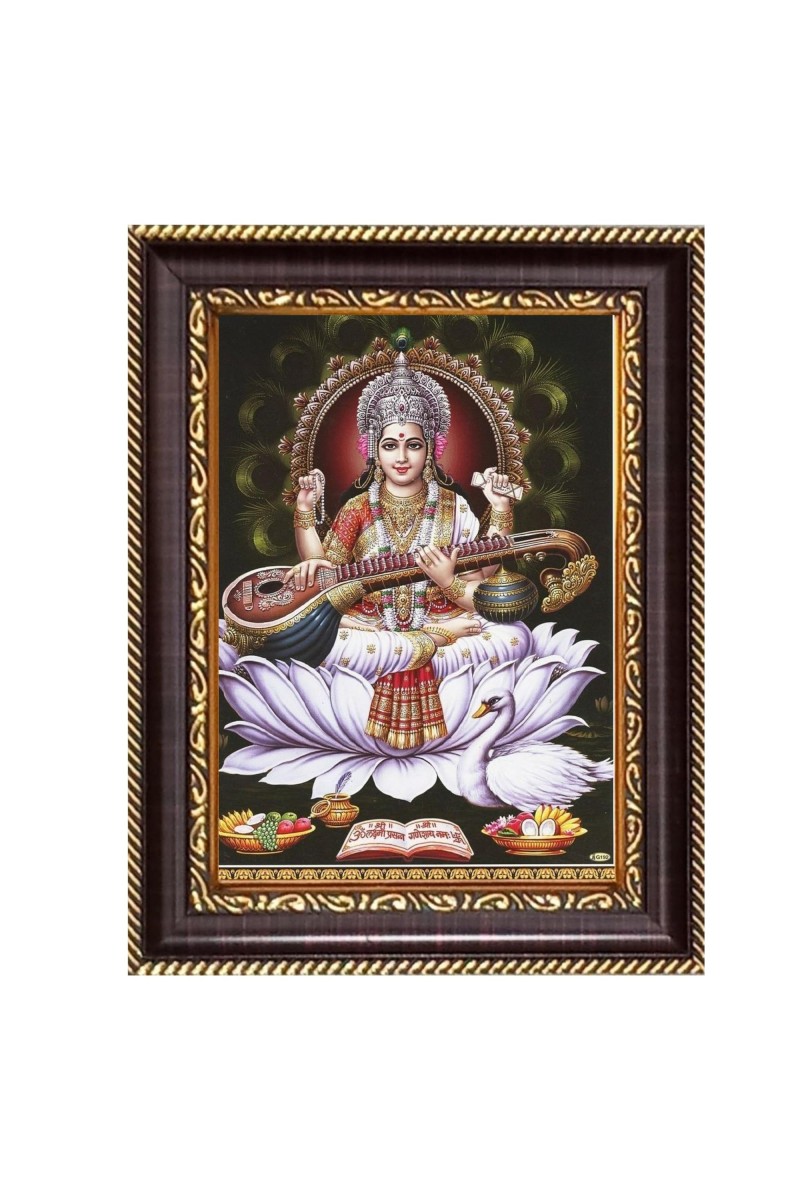 Maa Saraswati Digital Print Photo 6.7x8.7 inches - Vibrant Religious Wall Art for Home or Office Decor.