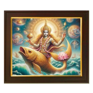 Hitech Sales Lord Vishnu Religious Wood Photo Frames With Acrylic Sheet (Glass) For Worship/Pooja (10 x 12 Inch, Multicolour, Synthetic) Wall Mount