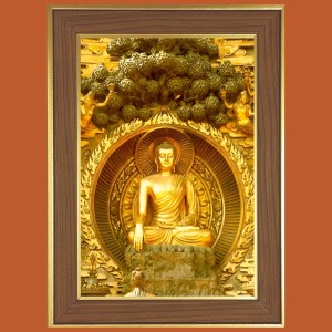 Peaceful Buddha Photo Frame - 12x16 Inches, Brown Wooden Frame for Home, Office & Temple Decoration