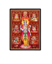Vishnu with Krishna, Ganesh, Shiva, Sarawati, Ram and Durga Laminated Photo - 5x7 Inches, Divine Blessings for Home & Office and Temple Decoration