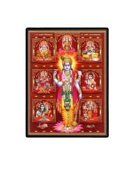 Vishnu with Krishna, Ganesh, Shiva, Sarawati, Ram and Maa Durga Laminated Photo (7x9 Inches Without glass) Divine Blessings for Table and Walls,Home & Office and Temple Decoration