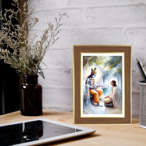 Sri krishna and Arjun Photo Frame - 14x18 Inches, Brown Wooden Frame for Home, Office & Temple Decoration Sri krishna and Arjun Photo Frame - 14x18 Inches, Brown Wooden Frame for Home, Office & Temple Decoration