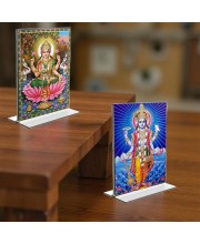 Lord Vishnu & Debi Lakhsmi Acrylic T-Style Photo Stand - 11x13 Inches, Compact and Stylish Spiritual Display, easily change 2 photos (Pack of 1)