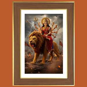 Maa Durga Photo Frame - 12x16 Inches, Brown Wooden Frame for Home, Office & Temple Decoration Maa Durga Photo Frame - 12x16 Inches, Brown Wooden Frame for Home, Office & Temple Decoration