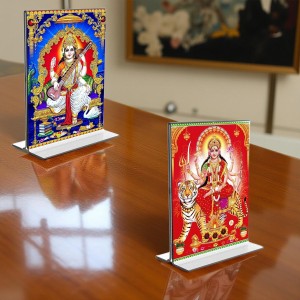 Car Desk/Table Top Maa Saraswati & Maa Durga Acrylic T-Style Photo Stand - 2.5x3.5 Inches, Compact and Stylish Spiritual Display, easily change 2 photos (Pack of 1) Car Desk/Table Top Maa Saraswati & Maa Durga Acrylic T-Style Photo Stand - 2.5x3.5 Inches, Compact and Stylish Spiritual Display, easily change 2 photos (Pack of 1)