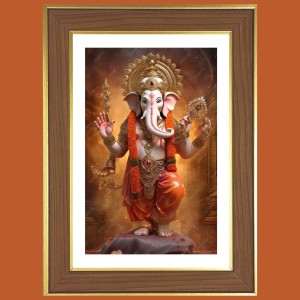 Mangal Murti Ganesha Photo Frame - 10x14 Inches, Brown Wooden Frame for Home, Office & Temple Decoration