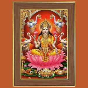 Goddess Laxmi Photo Frame - 12x16 Inches, Brown Wooden Frame for Home, Office & Temple Decoration