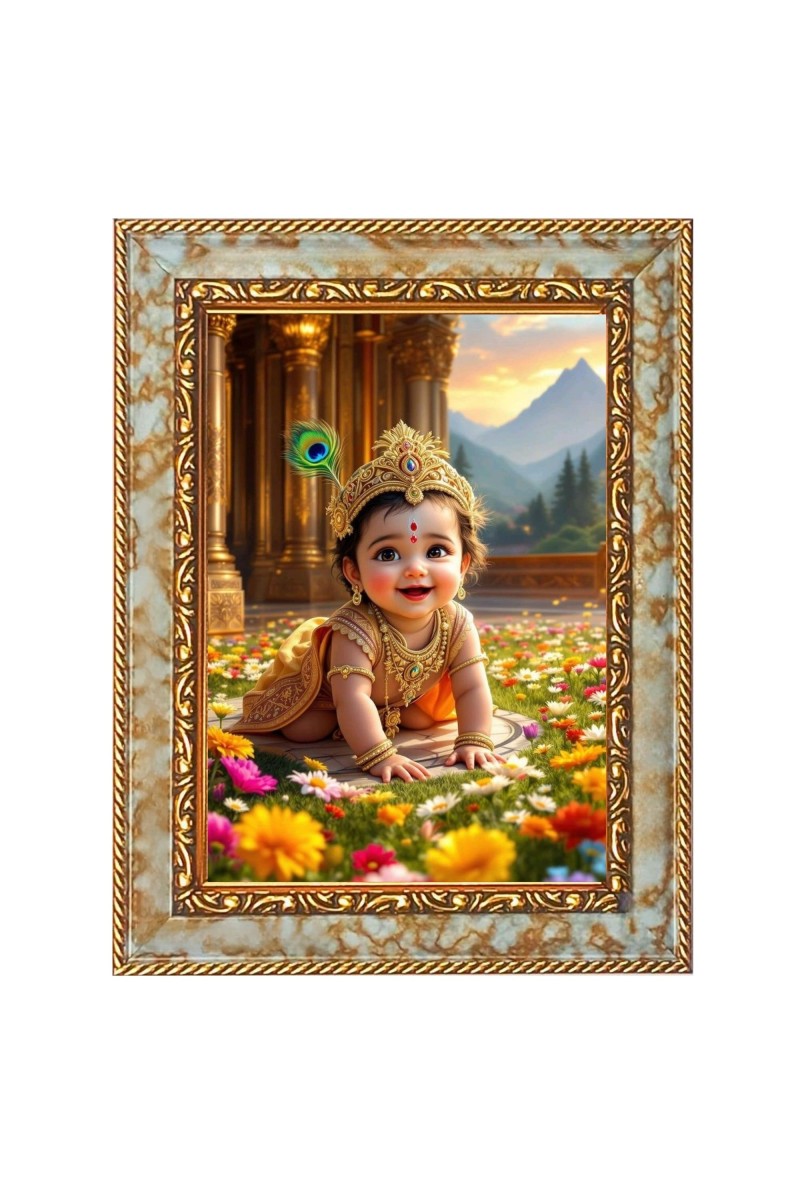Baby Krishna Digital Print Photo 6.7x8.7 inches - Vibrant Religious Wall Art for Home or Office Decor.