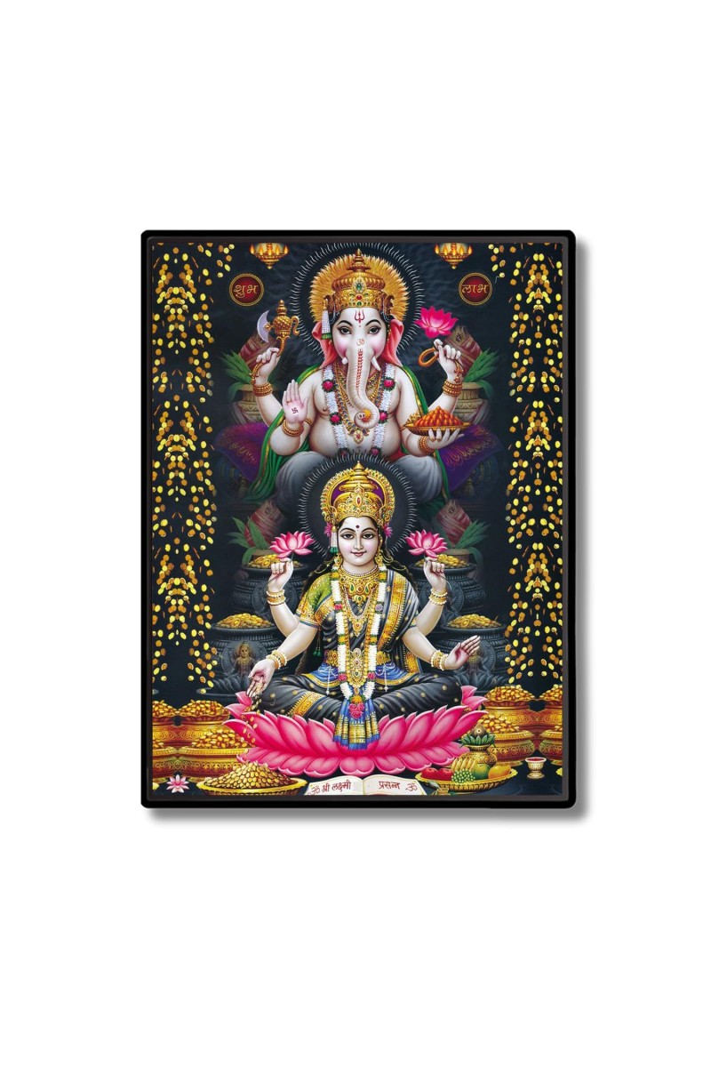 Maa Lakshmi & Lord Ganesh Laminated Photo - 9x11 Inches, Divine Blessings for Home & Office and Temple Decoration