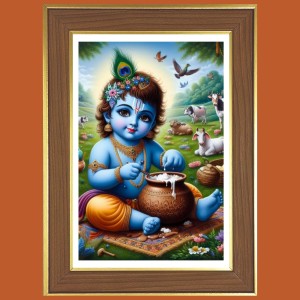Baby Krishna eating butter Photo Frame - 10x14 Inches, Brown Wooden Frame for Home, Office & Temple Decoration Baby Krishna eating butter Photo Frame - 10x14 Inches, Brown Wooden Frame for Home, Office & Temple Decoration