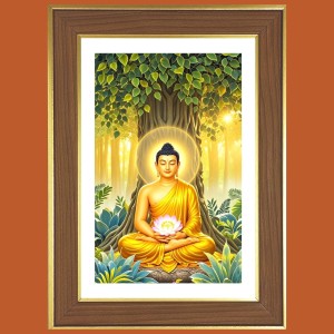 The Great Buddha Photo Frame - 10x14 Inches, Brown Wooden Frame for Home, Office & Temple Decoration