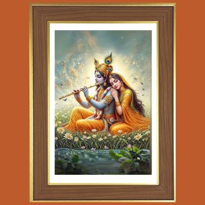 Radha krishna with flute Photo Frame - 10x14 Inches, Brown Wooden Frame for Home, Office & Temple Decoration Radha krishna with flute Photo Frame - 10x14 Inches, Brown Wooden Frame for Home, Office & Temple Decoration
